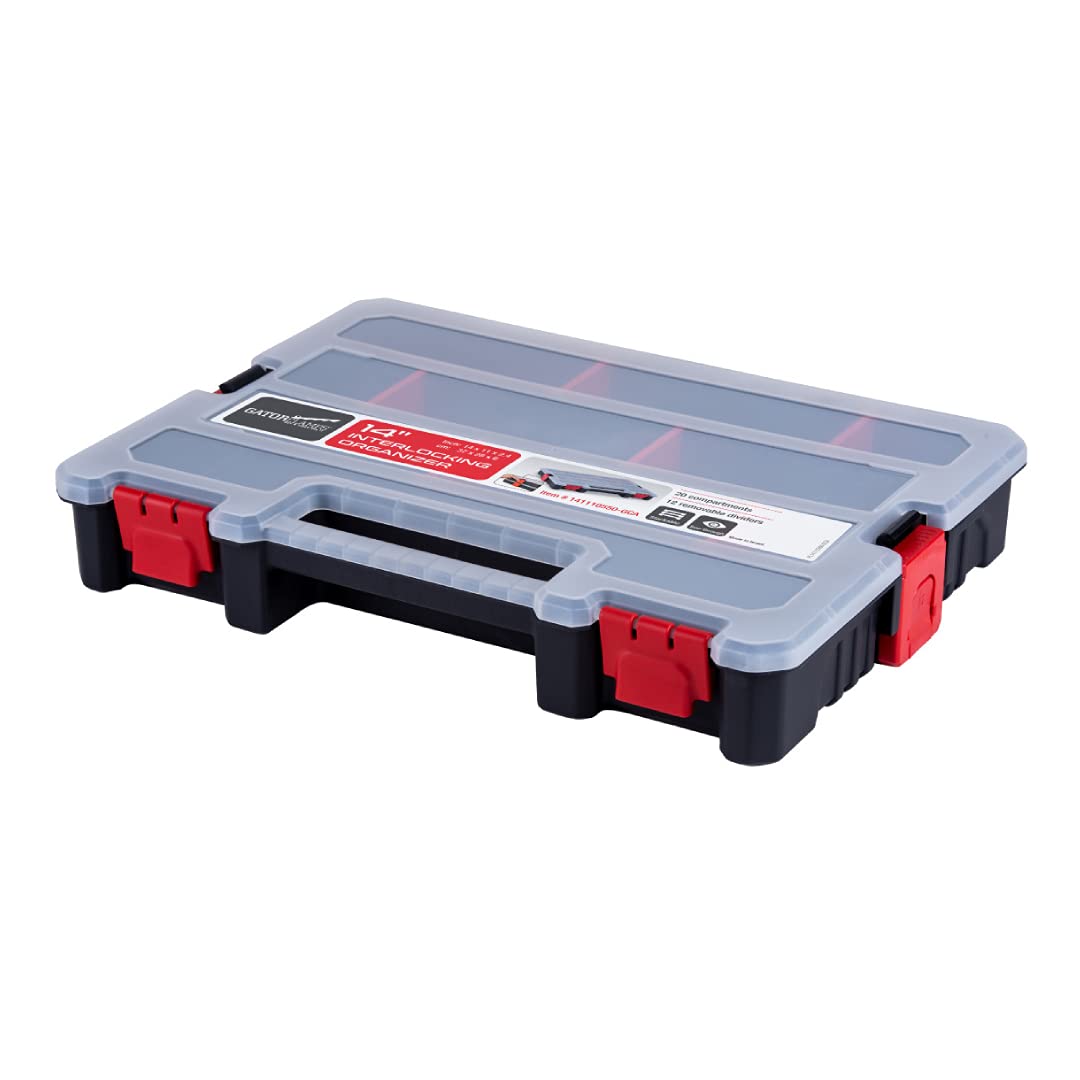 2-Pack Small Parts Organizer Box – Stackable Hardware Storage Organizer Case with 20 Compartments & Dividers – Screw, Nut, Bolt, Drill Bit Organizer for Garage, Workshop, Crafts