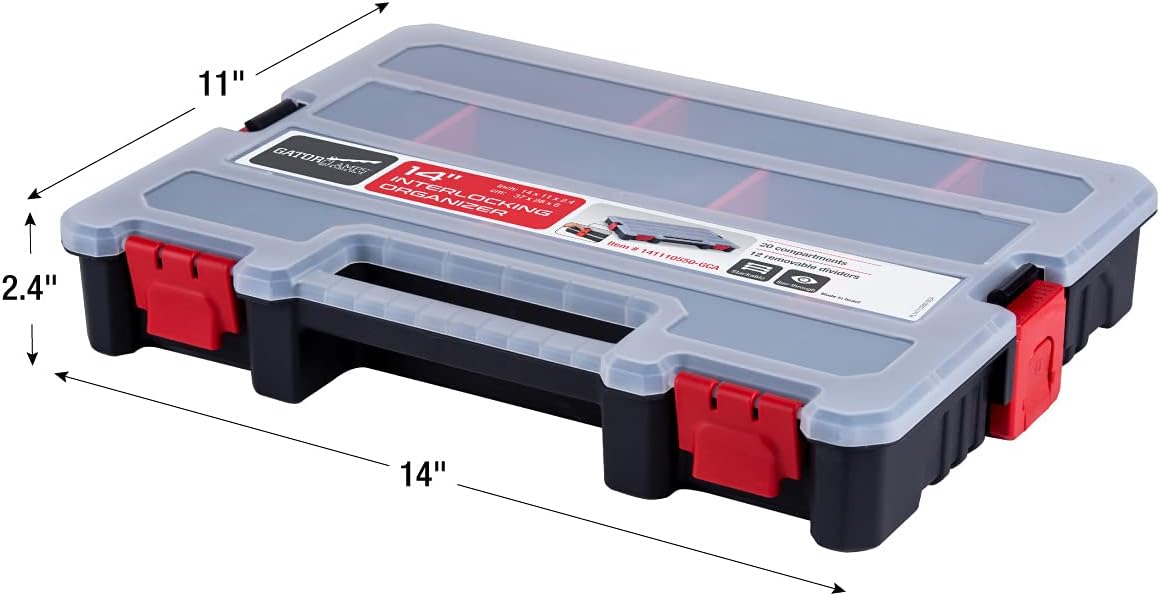 2-Pack Small Parts Organizer Box – Stackable Hardware Storage Organizer Case with 20 Compartments & Dividers – Screw, Nut, Bolt, Drill Bit Organizer for Garage, Workshop, Crafts