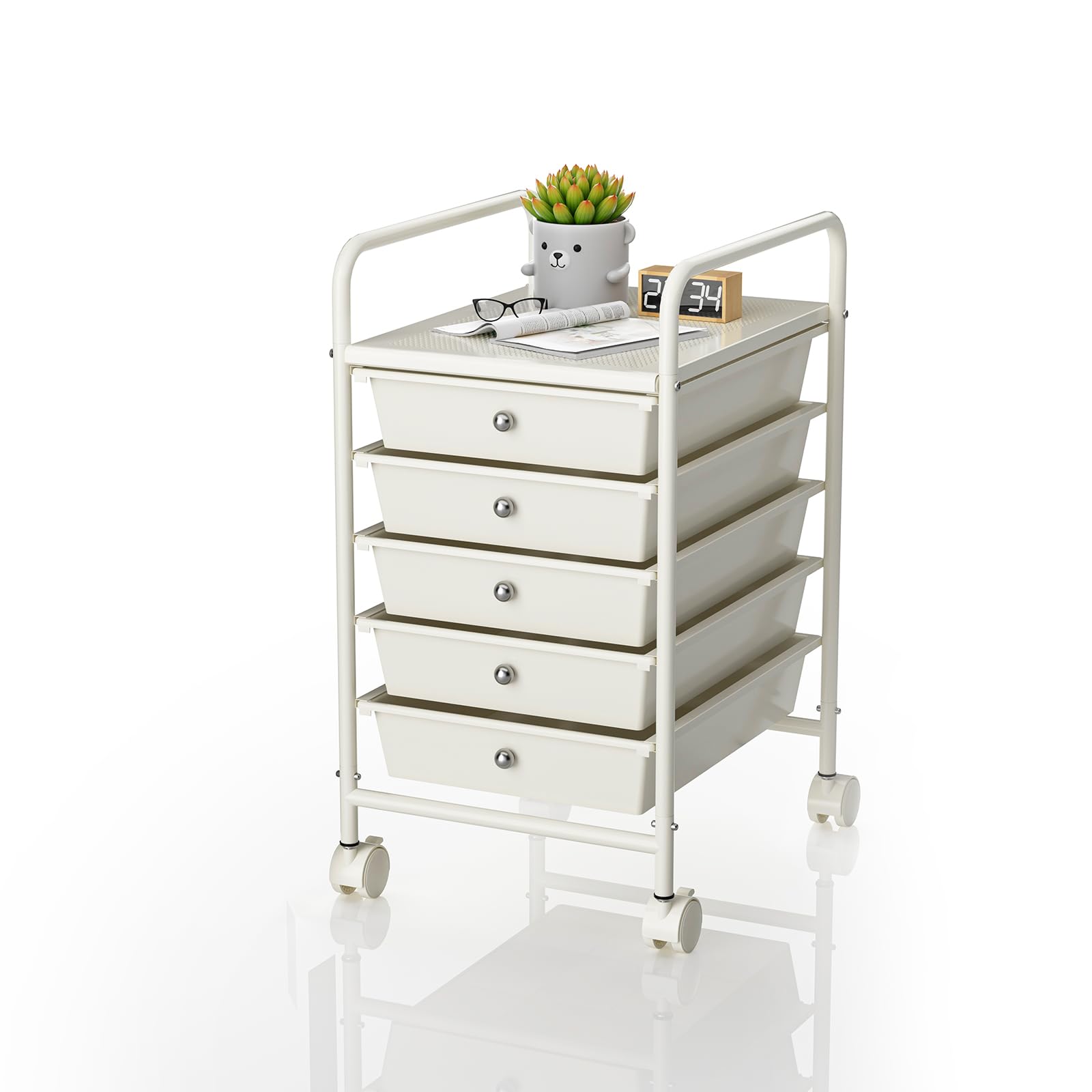 6-Tier Utility Cart with 6 Drawers, Rolling Utility Cart with 2 Lockable Caster Wheels, Multipurpose Mobile Rolling Drawer Cart for Office Bathroom Kitchen, Ivory White