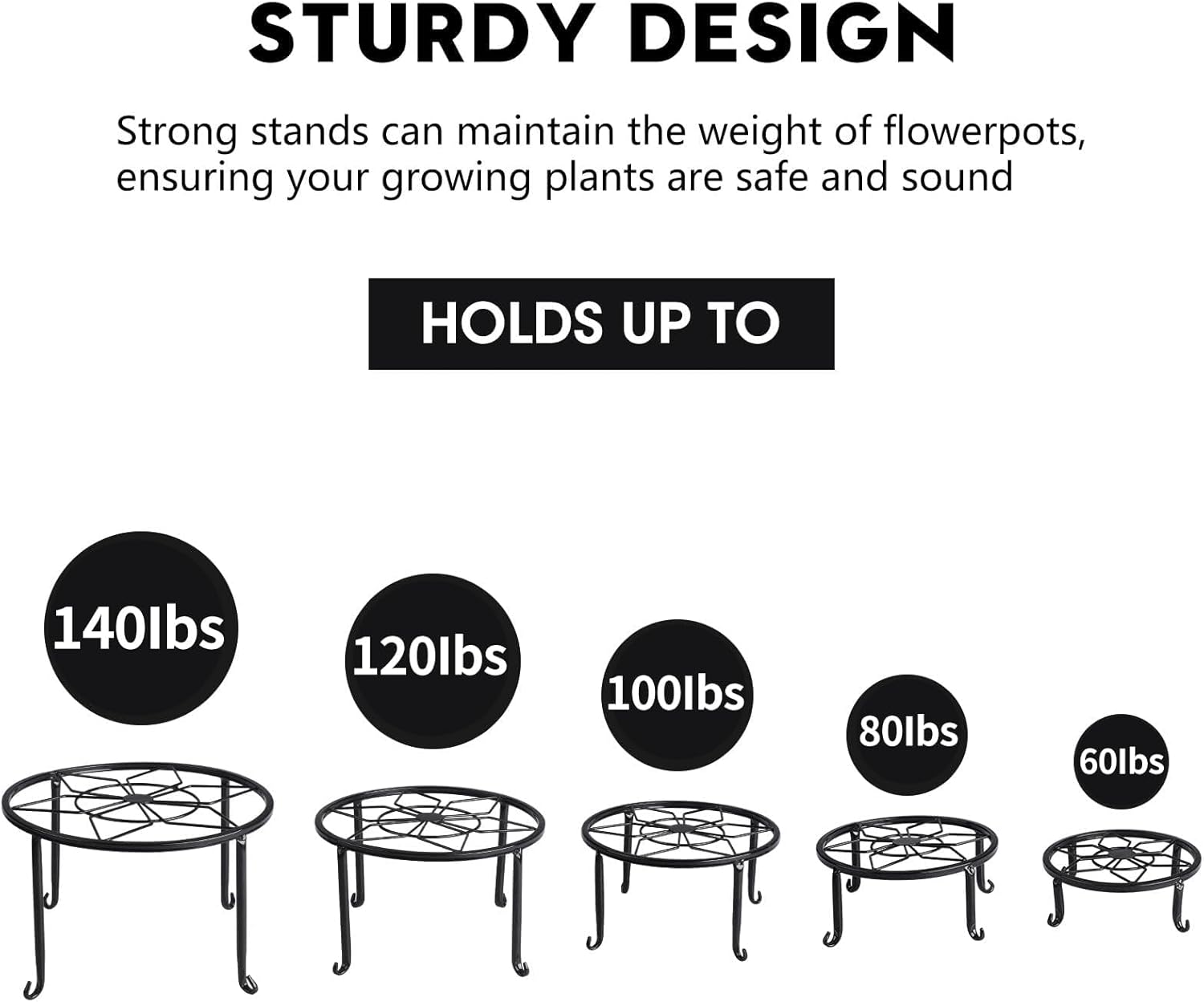 5 Pack Metal Plant Stands,Heavy Duty Potted Holder for Flower Pot,Indoor Outdoor Metal Rustproof Iron Garden Container Round Supports Rack for Planter