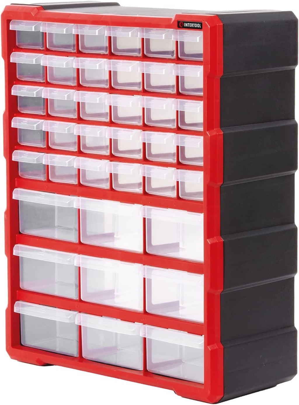 INTERTOOL Small Parts Organizer for Hardware & Screws | 39 Removable Bins with Dividers | Wall Mount or Desktop Craft & Lego Storage Cabinet | 19” x 15” x 6” BX08-4013