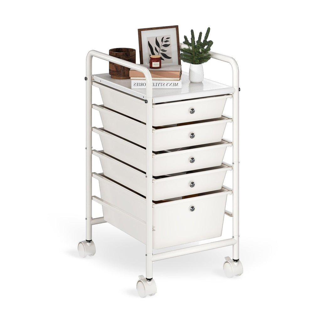 6-Tier Utility Cart with 6 Drawers, Rolling Utility Cart with 2 Lockable Caster Wheels, Multipurpose Mobile Rolling Drawer Cart for Office Bathroom Kitchen, Ivory White