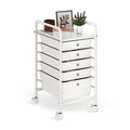 6-Tier Utility Cart with 6 Drawers, Rolling Utility Cart with 2 Lockable Caster Wheels, Multipurpose Mobile Rolling Drawer Cart for Office Bathroom Kitchen, Ivory White