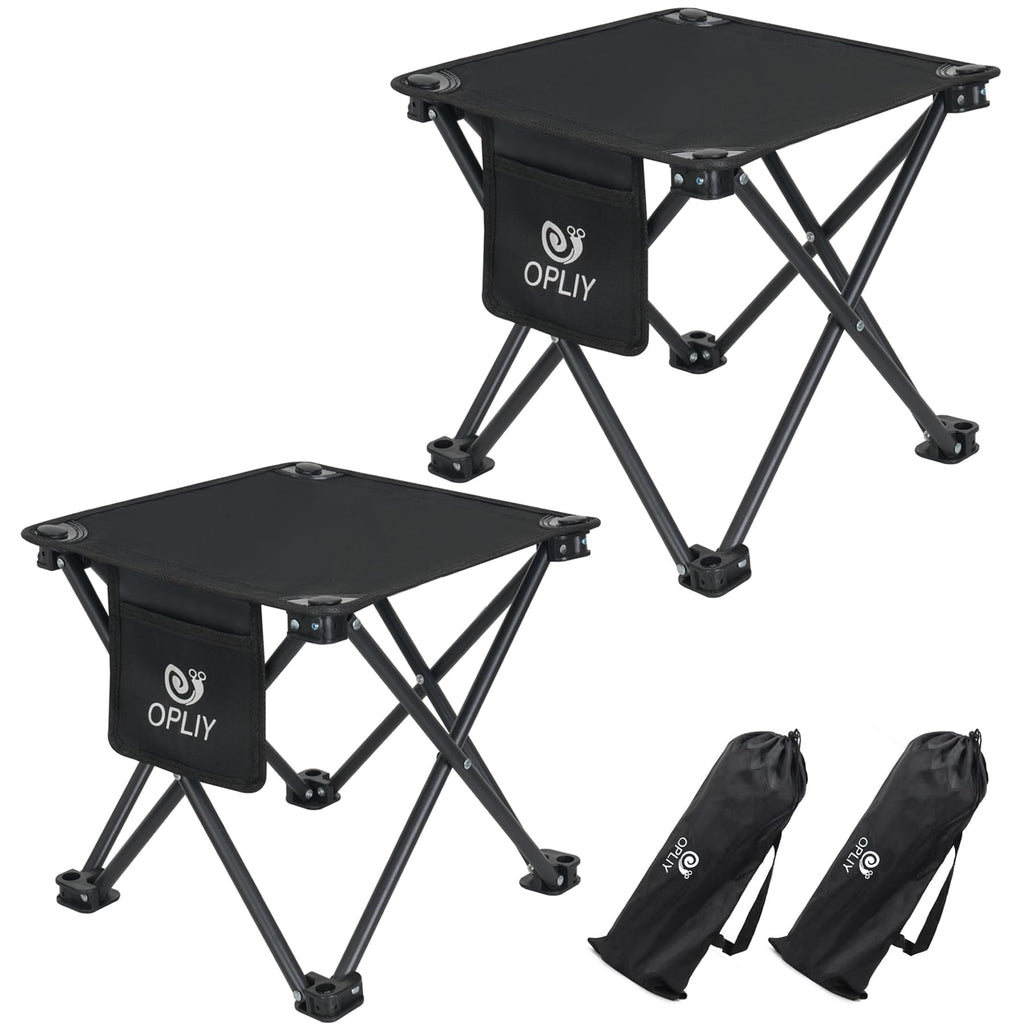 Opliy Camping Stool 2 Pack,13 Inch Portable Folding Stool for Outdoor Gardening and Beach Hiking Fishing,Foot Stool with Carry Bag (Black)