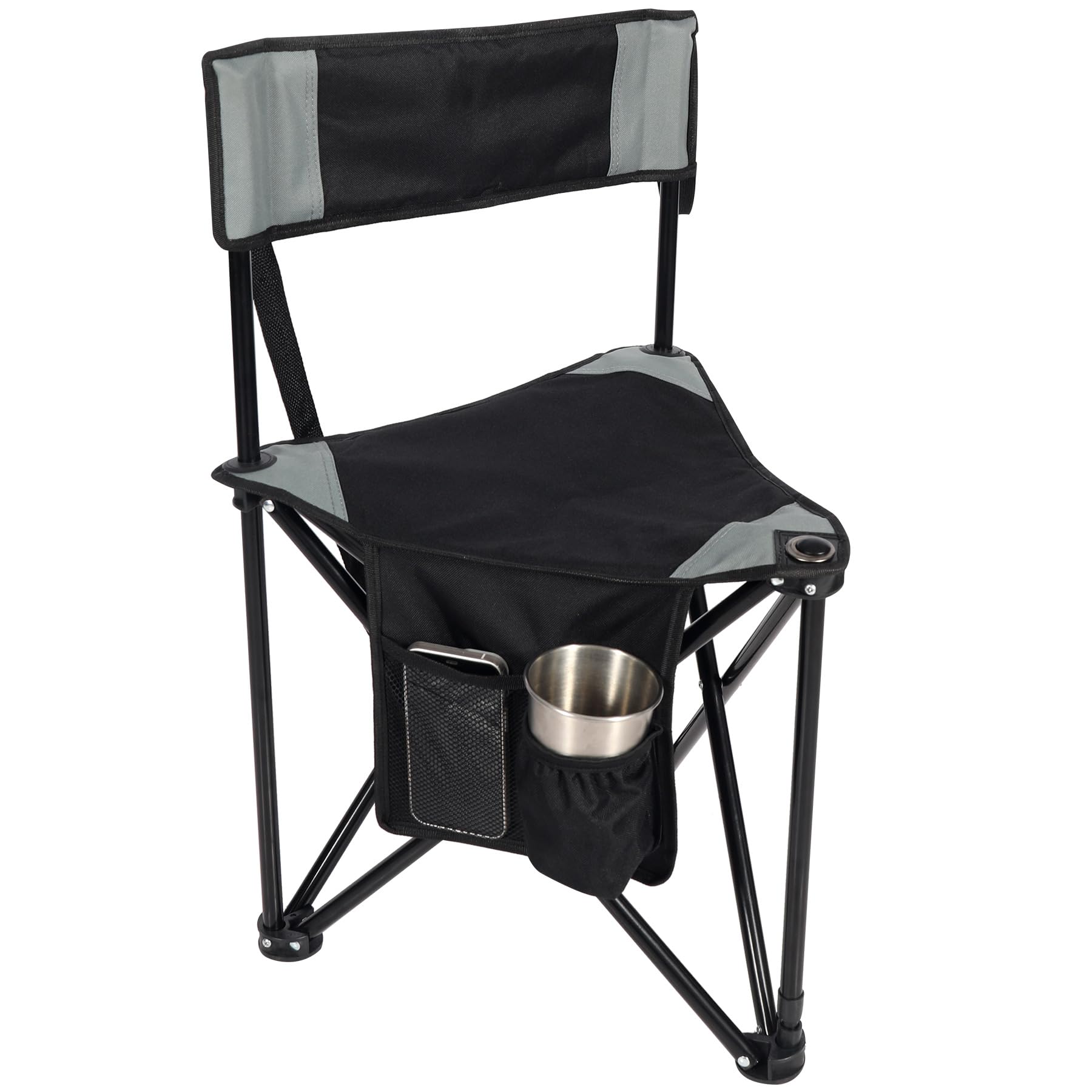 REDCAMP 2 Pack Tripod Camping Chairs Folding Lightweight, Portable 3 Legged Tripod Stool Seat with Backrest, Small Golf Chair Compact for Adults Fishing Hunting, Black