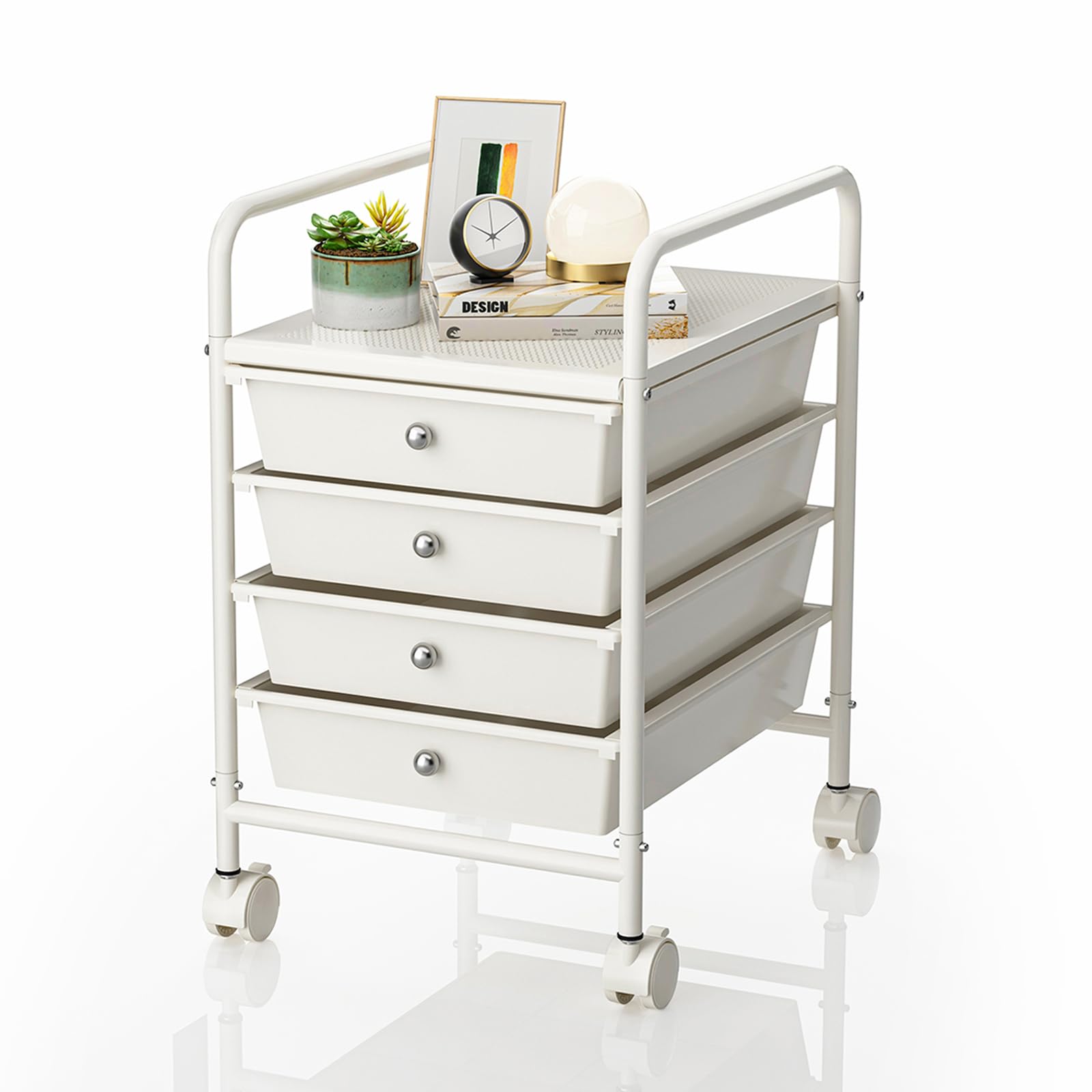 6-Tier Utility Cart with 6 Drawers, Rolling Utility Cart with 2 Lockable Caster Wheels, Multipurpose Mobile Rolling Drawer Cart for Office Bathroom Kitchen, Ivory White
