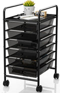 Rolling Cart with Drawers, 6-Tier Rolling Storage Cart with Drawers, Rolling Utility Cart with 6 Drawers with 2 Lockable Caster Wheels for Office Bathroom Kitchen, Transparent Black