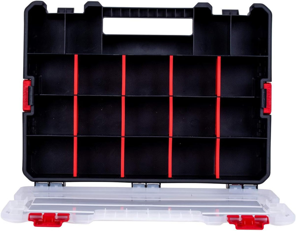 2-Pack Small Parts Organizer Box – Stackable Hardware Storage Organizer Case with 20 Compartments & Dividers – Screw, Nut, Bolt, Drill Bit Organizer for Garage, Workshop, Crafts