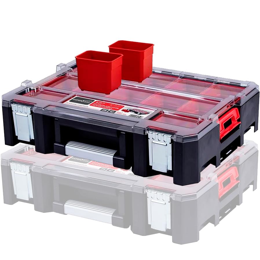 2-Pack Small Parts Organizer Box – Stackable Hardware Storage Organizer Case with 20 Compartments & Dividers – Screw, Nut, Bolt, Drill Bit Organizer for Garage, Workshop, Crafts