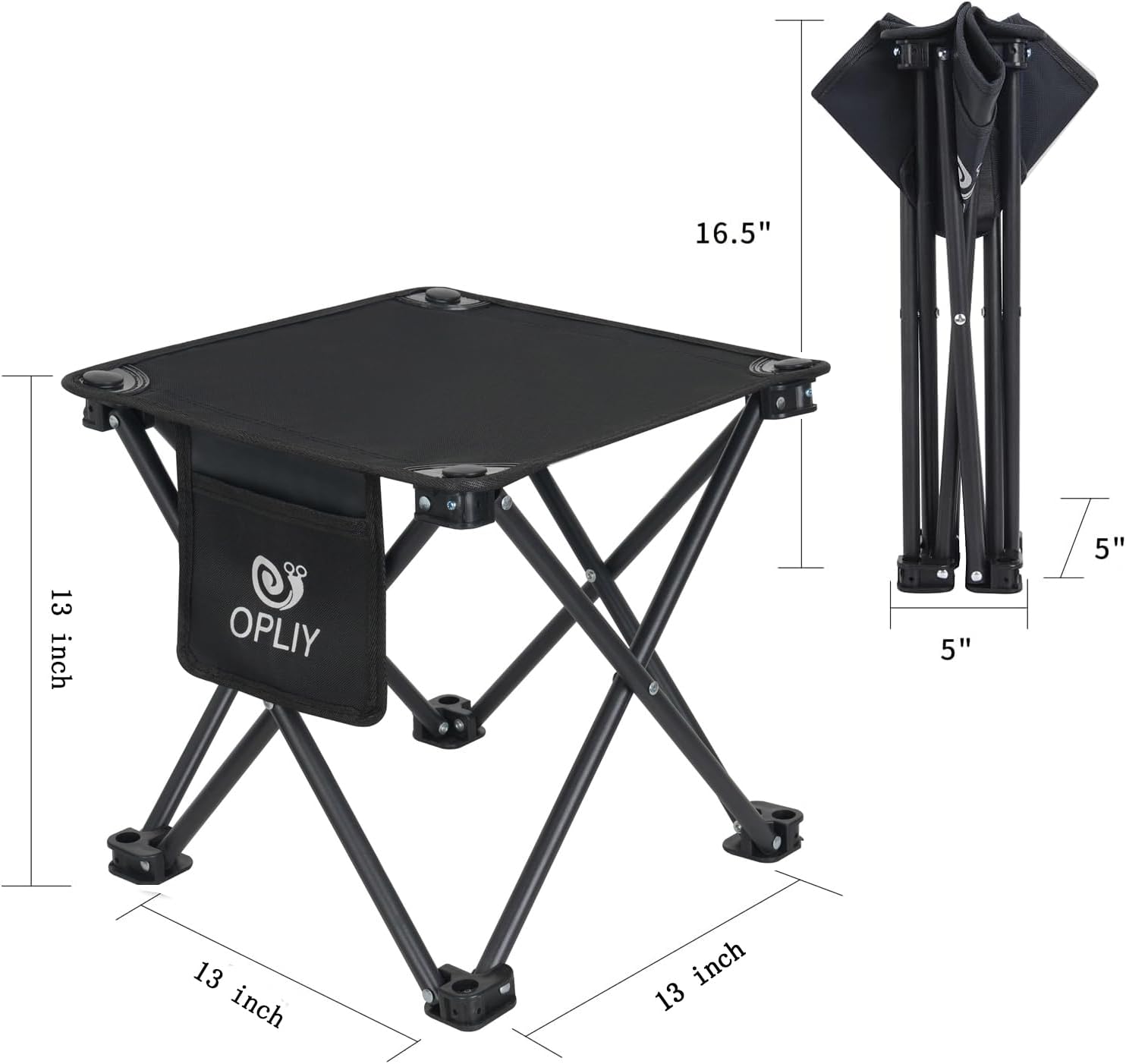 Opliy Camping Stool 2 Pack,13 Inch Portable Folding Stool for Outdoor Gardening and Beach Hiking Fishing,Foot Stool with Carry Bag (Black)