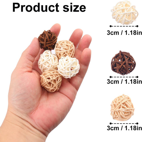 120 PCS 3-Colors 1.2 inch Natural Decorative Wicker Rattan Balls, Mini Hanging Rattan Balls Vase Fillers for Christmas, Ornaments DIY, Parrot and Party Decorations