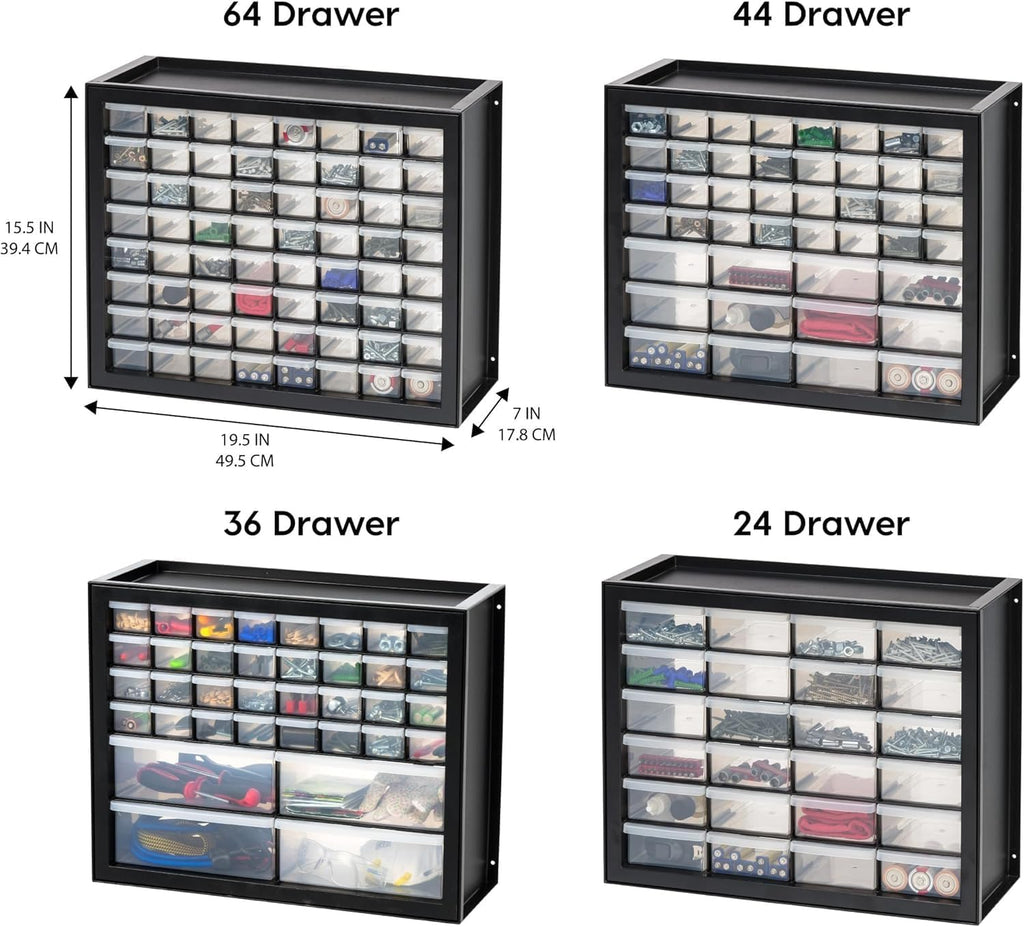 Black 24-Drawer Plastic Storage Organizer Made in USA for Tools Crafts Bricks Small Business Supplies