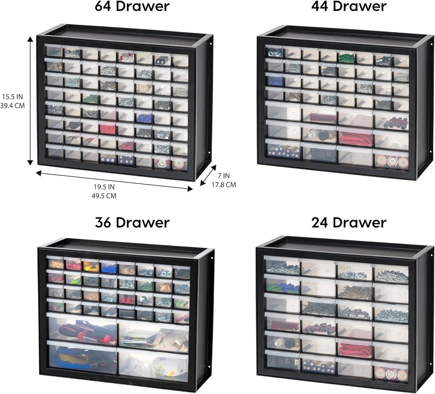 Black 24-Drawer Plastic Storage Organizer Made in USA for Tools Crafts Bricks Small Business Supplies