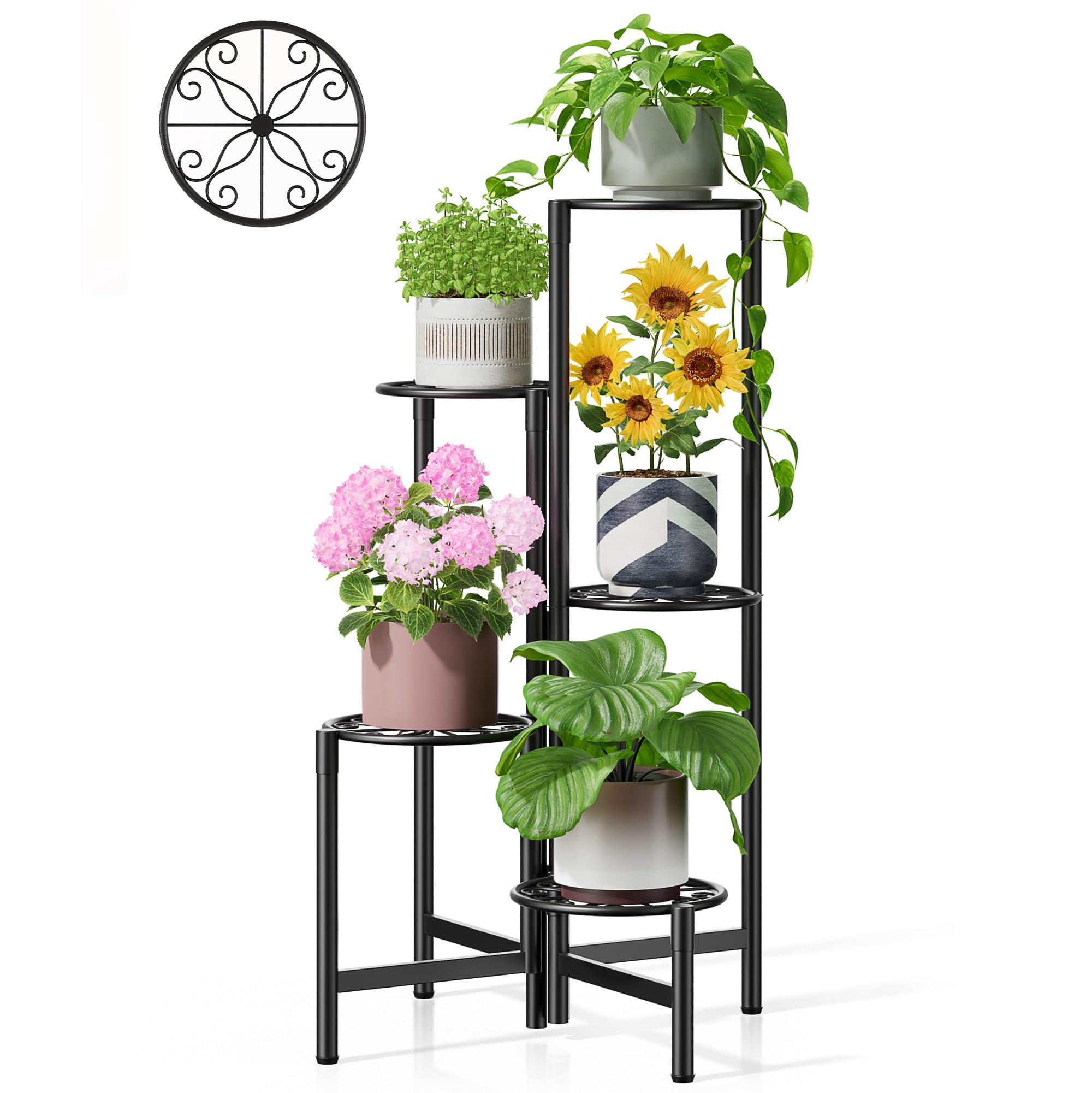 Gold Plant Stand Indoor Outdoor, Corner Metal Flower Pot Stands for Multiple Plants, 5 Tier Heavy Duty Plant Shelf for Patio Garden Balcony Living Room Bedroom - GoldWave