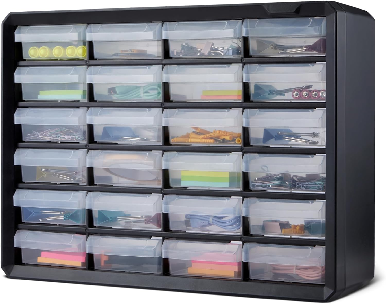 Amazon Basics 24-Drawer Plastic Storage Organizer with Dividers for Office/Craft/Tools, Wall Mountable, Sturdy, 6.3 x 21.3 x 15.8 inch, Black