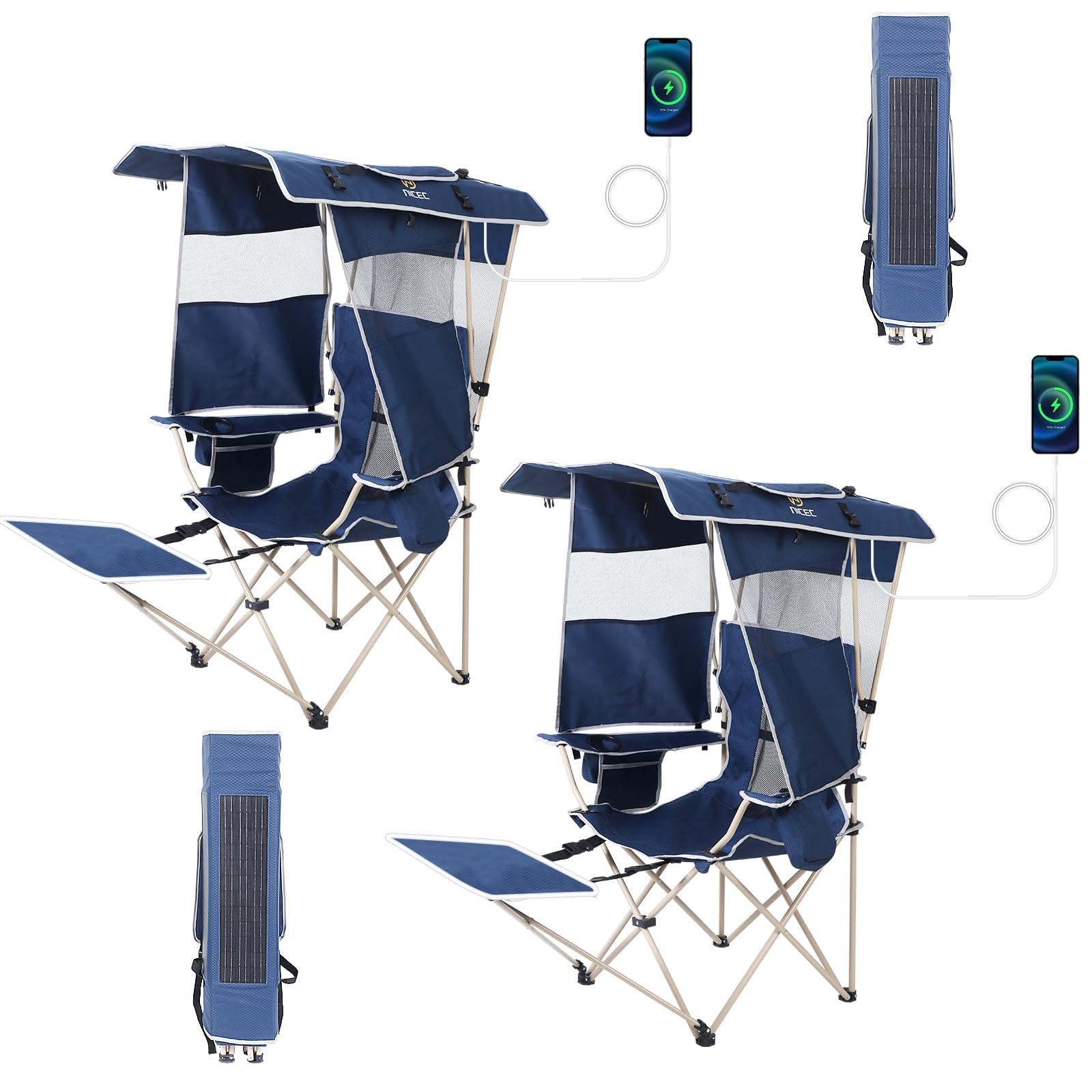 Nice C Chair with Canopy, Umbrella Chair, Chairs with Shade, 30W Solar Panels, Sports Chairs with Removable Footrest, Cooler Bag, USB, Type-C&DC Charging Cable Included (1 Navy)