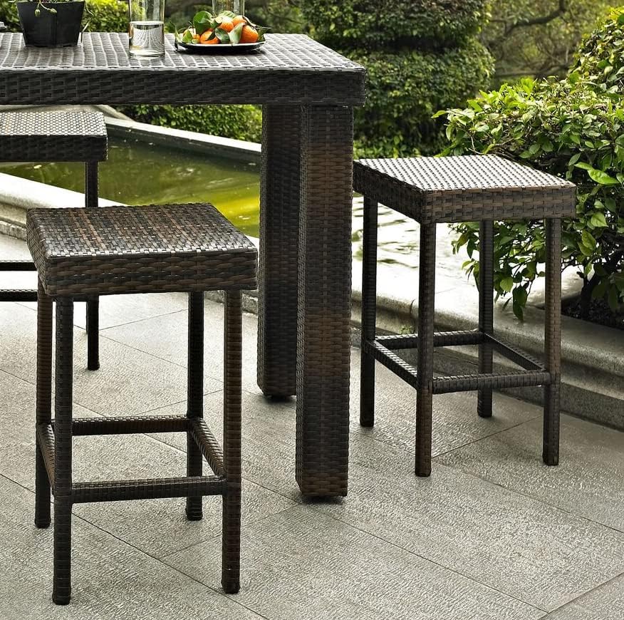 Furniture Brown Palm Harbor Wicker Counter Height Outdoor Bar Stools Set of 2 for Patio Backyard Deck
