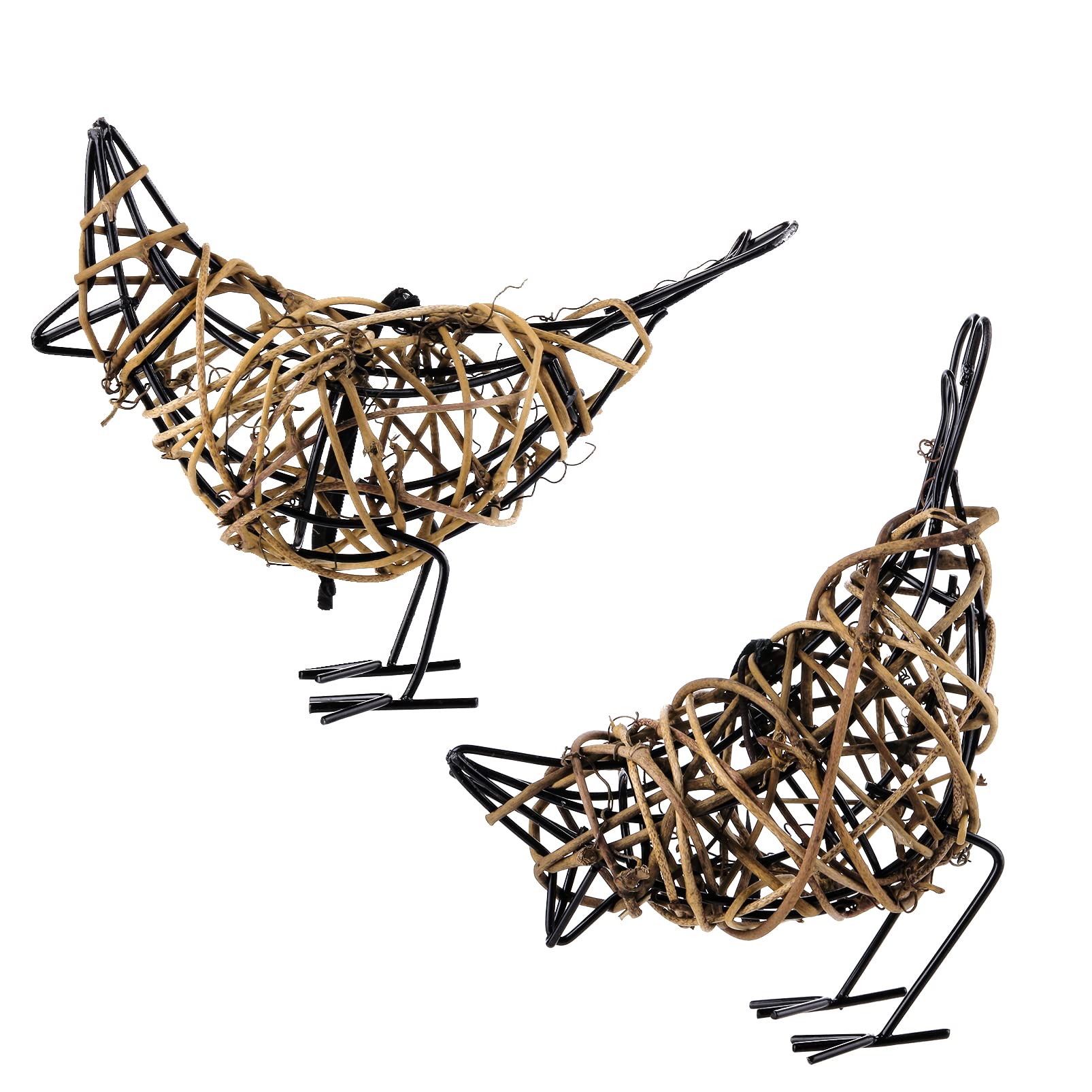 3-Piece Rattan Bird Statue Set - Handwoven Farmhouse Bird Decor for Home, Mantel Decor, Living Room Shelf and Kitchen Table Accents