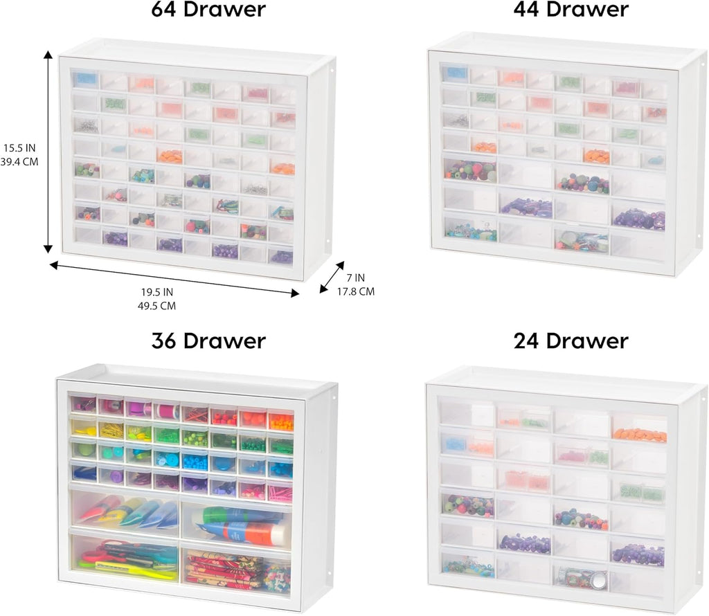 IRIS USA 44-Drawer Small Parts Organizer, Made in USA, Storage Drawers for Beads, Crafts, Building Bricks, Screws, Nuts, Bolts, Electronics, Hardware, Stackable Garage Storage Cabinet, White