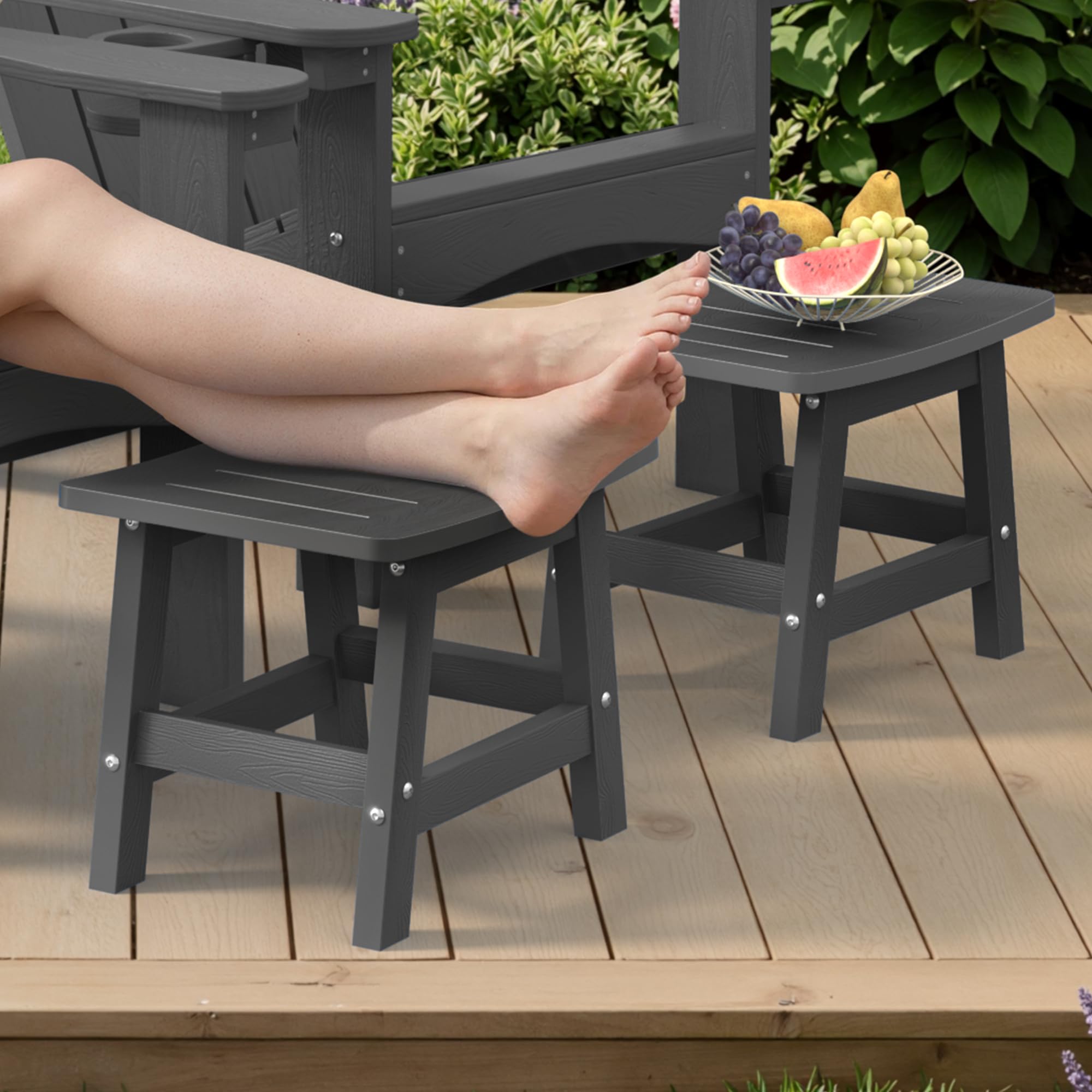 LUE BONA Outdoor Adirondack Ottomans, Footrest Footstool, Outdoor Foot Rest for Patio, HDPS All Weather Waterproof Footrest Footstool for Adirondack Chair, Dark Gray