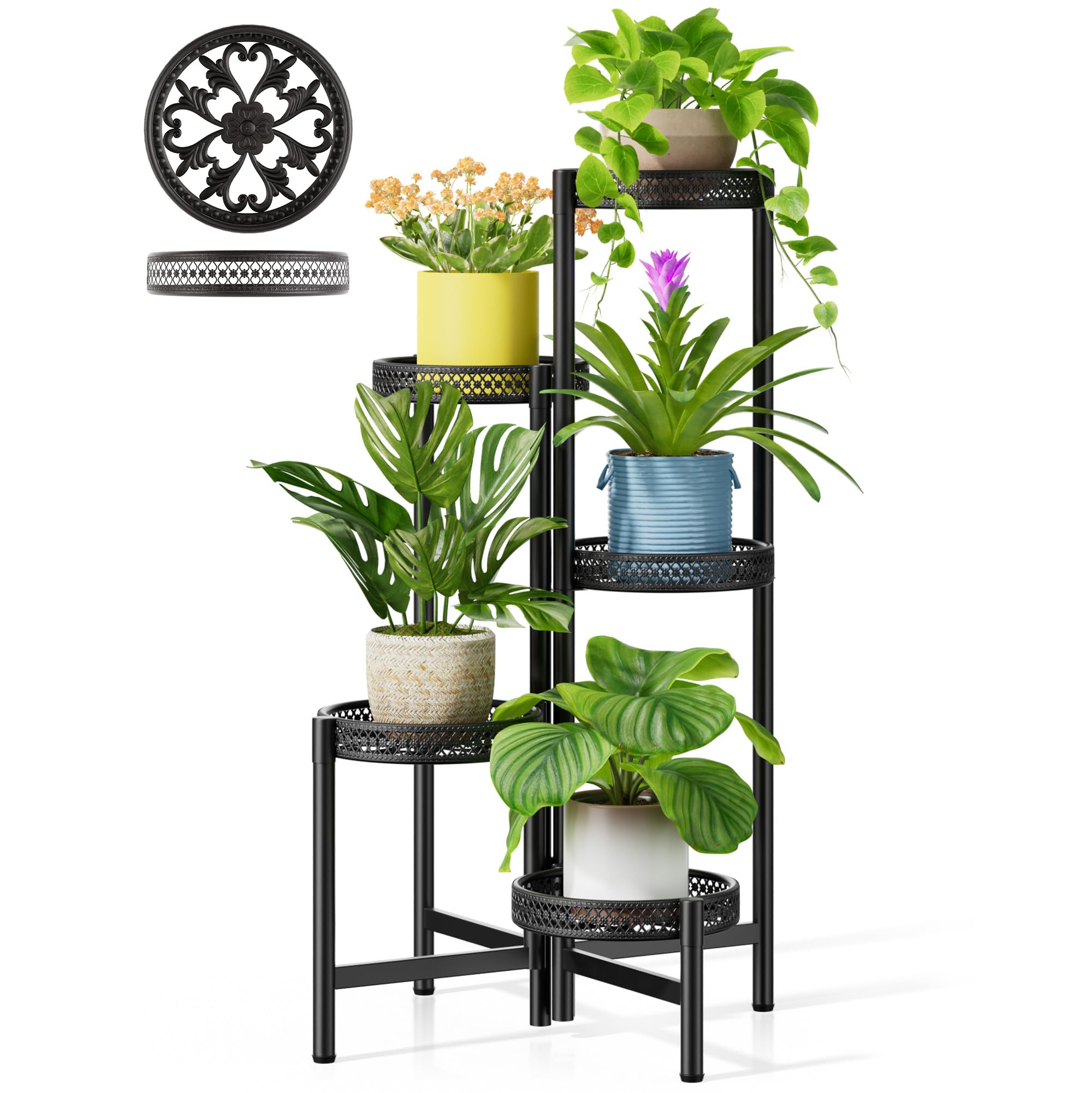 Gold Plant Stand Indoor Outdoor, Corner Metal Flower Pot Stands for Multiple Plants, 5 Tier Heavy Duty Plant Shelf for Patio Garden Balcony Living Room Bedroom - GoldWave