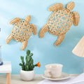 Yousoontic 2 Pcs Semi Stereo Wicker Sea Turtle Wall Decor Coastal Beach Boho Handmade Wicker 2 Size Boho Sea Turtle Hanging Ornaments Rattan Coastal Nautical Sculpture for Bathroom Indoor Outdoor Home