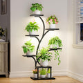 BACEKOLL Plant Stand Indoor with Grow Lights, 7 Tiered Indoor Plant Shelf, 49" Corner Plant Stands for Indoor Plants, Metal Plant Flower Display Shelf, Tree-Shaped Plant Rack for Home, Patio, Natural