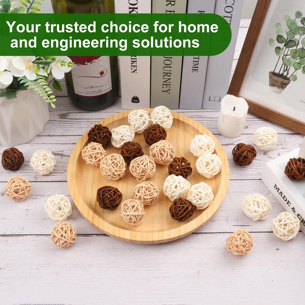 120 PCS 3-Colors 1.2 inch Natural Decorative Wicker Rattan Balls, Mini Hanging Rattan Balls Vase Fillers for Christmas, Ornaments DIY, Parrot and Party Decorations