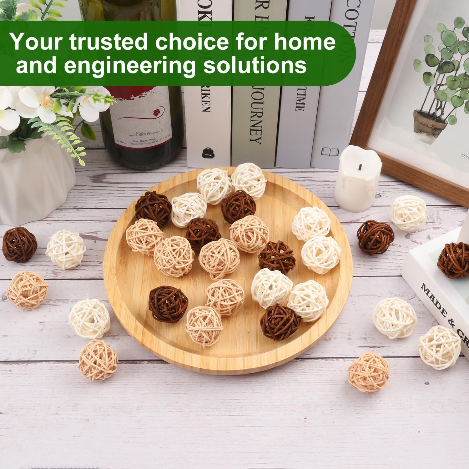 120 PCS 3-Colors 1.2 inch Natural Decorative Wicker Rattan Balls, Mini Hanging Rattan Balls Vase Fillers for Christmas, Ornaments DIY, Parrot and Party Decorations