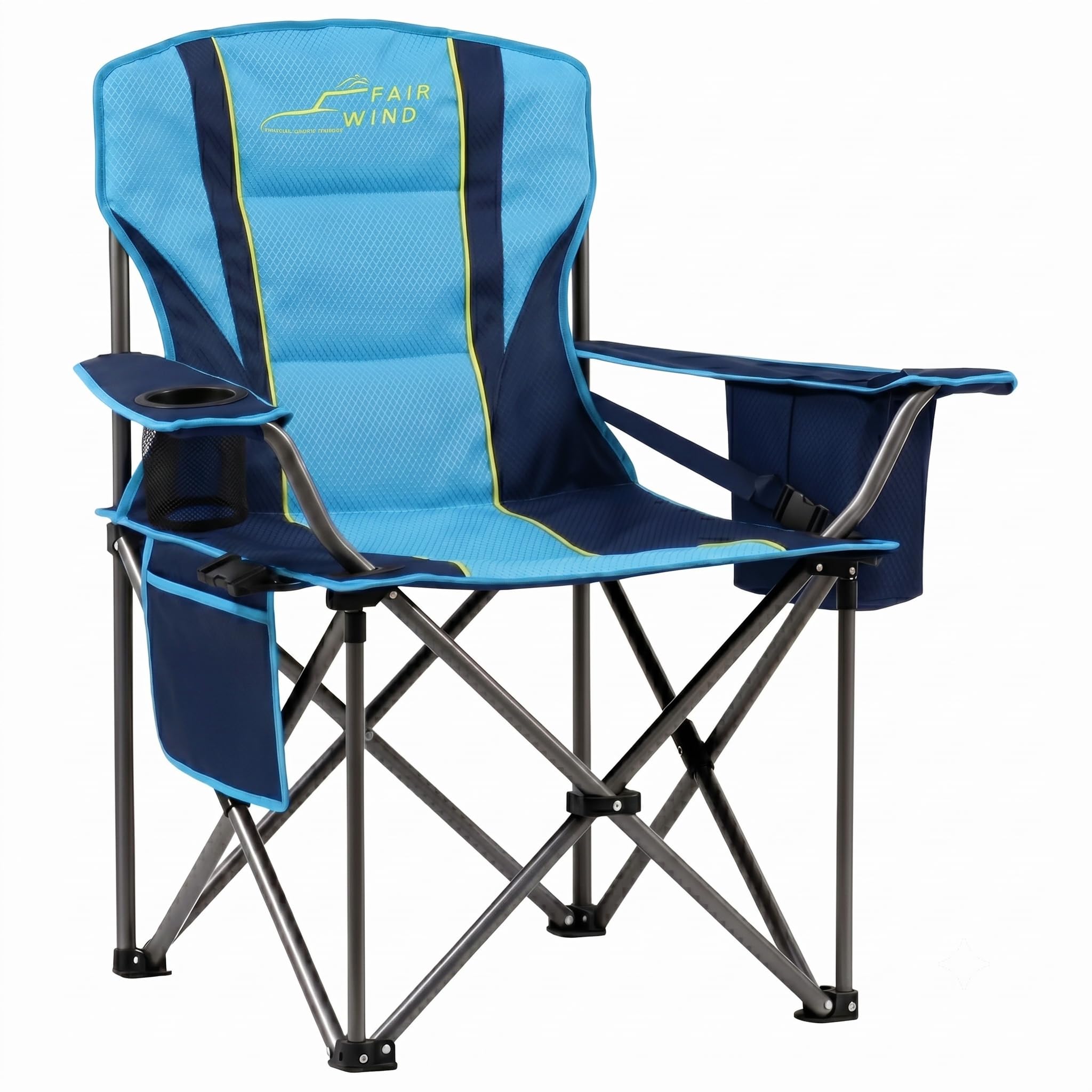 FAIR WIND Oversized Padded Camping Chair with Footrest Stool Set Heavy Duty Support 300 LBS Cooler Bag - Black