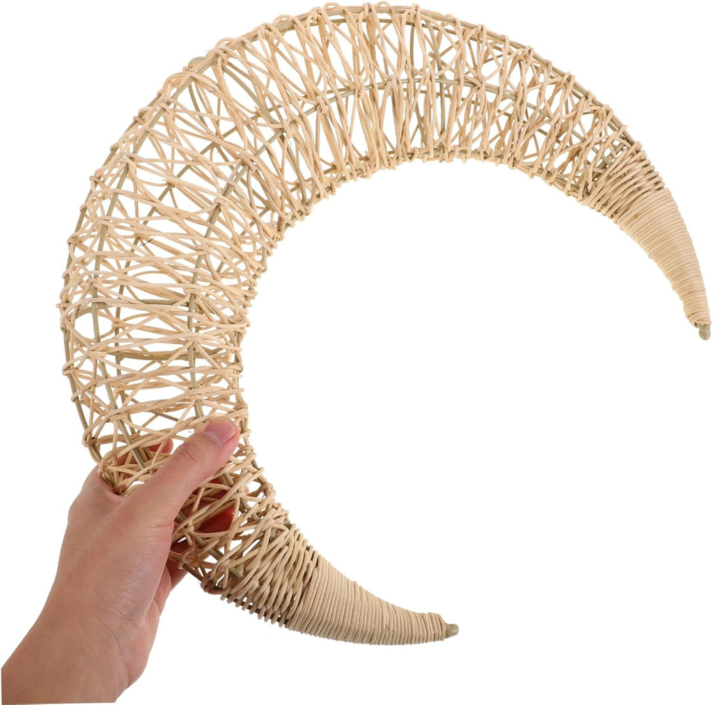 Handmade Rattan Moon Hanging Decor Cute Crescent Shape for DIY Crafts Birthday Holiday Party and Living Boho Ornament