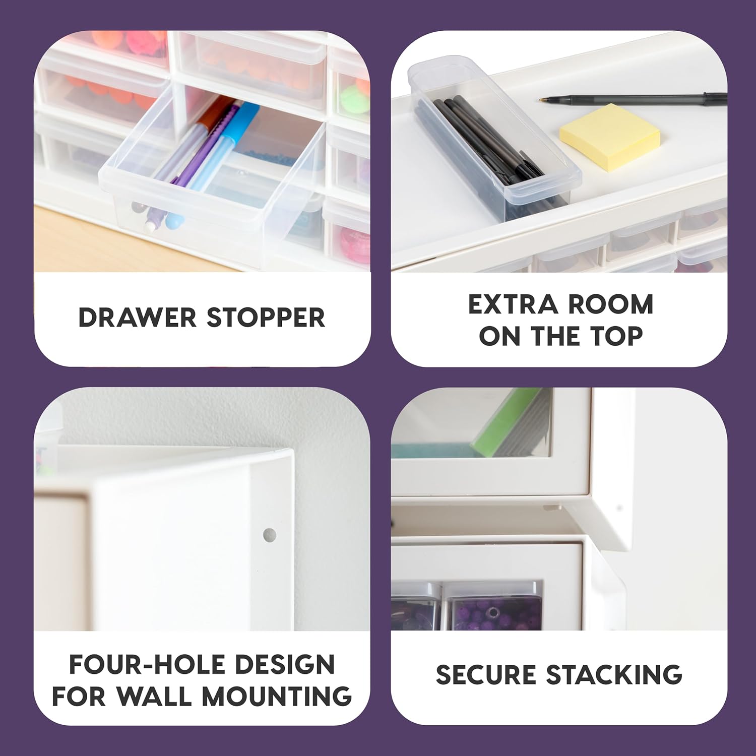 IRIS USA 44-Drawer Small Parts Organizer, Made in USA, Storage Drawers for Beads, Crafts, Building Bricks, Screws, Nuts, Bolts, Electronics, Hardware, Stackable Garage Storage Cabinet, White