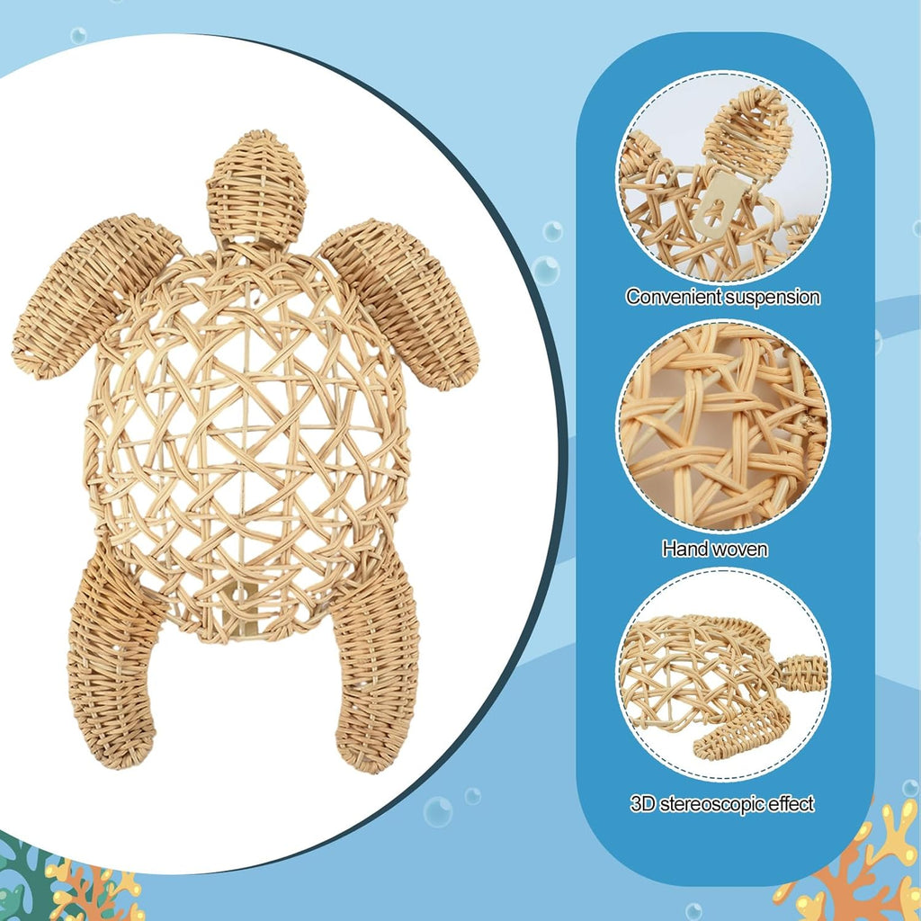 Yousoontic 2 Pcs Semi Stereo Wicker Sea Turtle Wall Decor Coastal Beach Boho Handmade Wicker 2 Size Boho Sea Turtle Hanging Ornaments Rattan Coastal Nautical Sculpture for Bathroom Indoor Outdoor Home