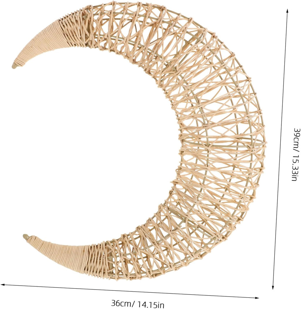 Handmade Rattan Moon Hanging Decor Cute Crescent Shape for DIY Crafts Birthday Holiday Party and Living Boho Ornament