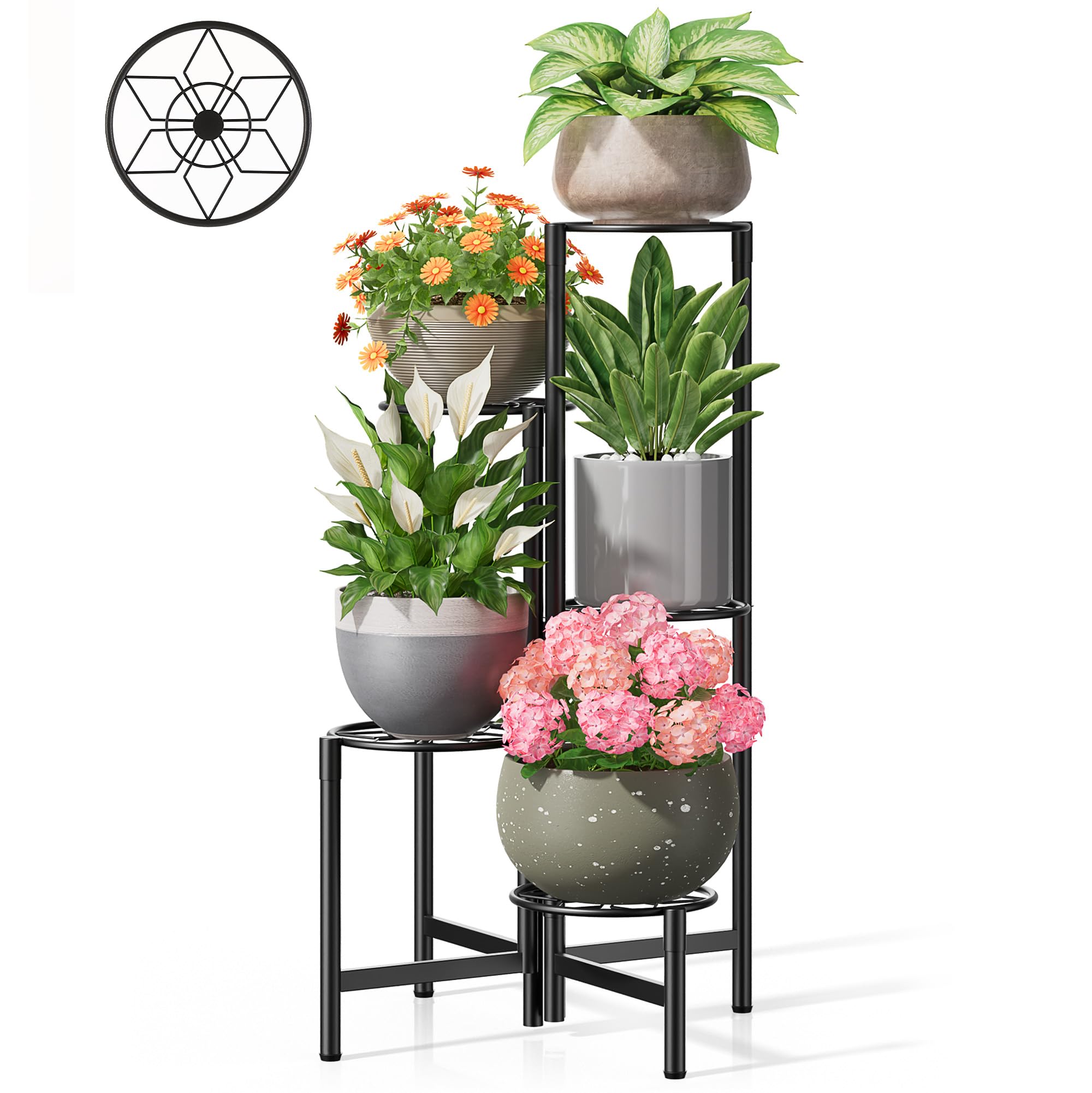 Gold Plant Stand Indoor Outdoor, Corner Metal Flower Pot Stands for Multiple Plants, 5 Tier Heavy Duty Plant Shelf for Patio Garden Balcony Living Room Bedroom - GoldWave