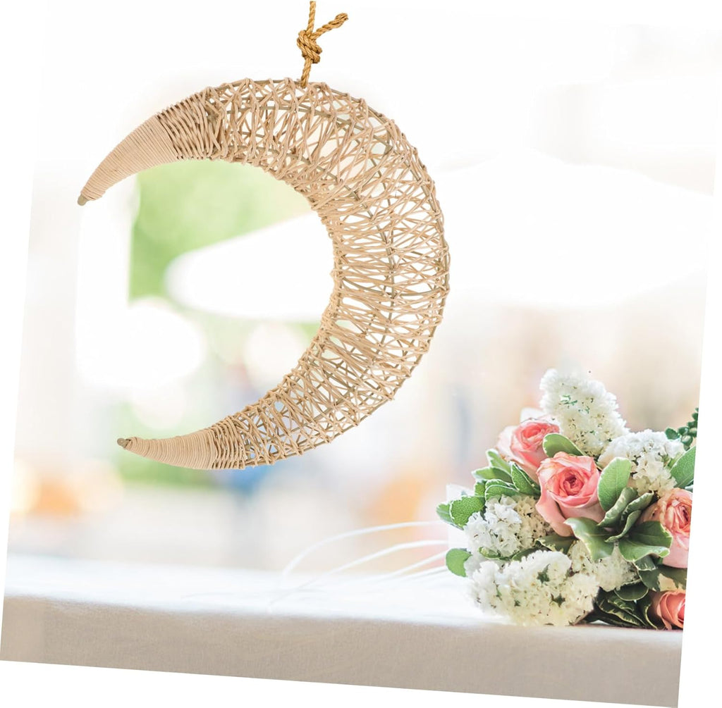 Handmade Rattan Moon Hanging Decor Cute Crescent Shape for DIY Crafts Birthday Holiday Party and Living Boho Ornament