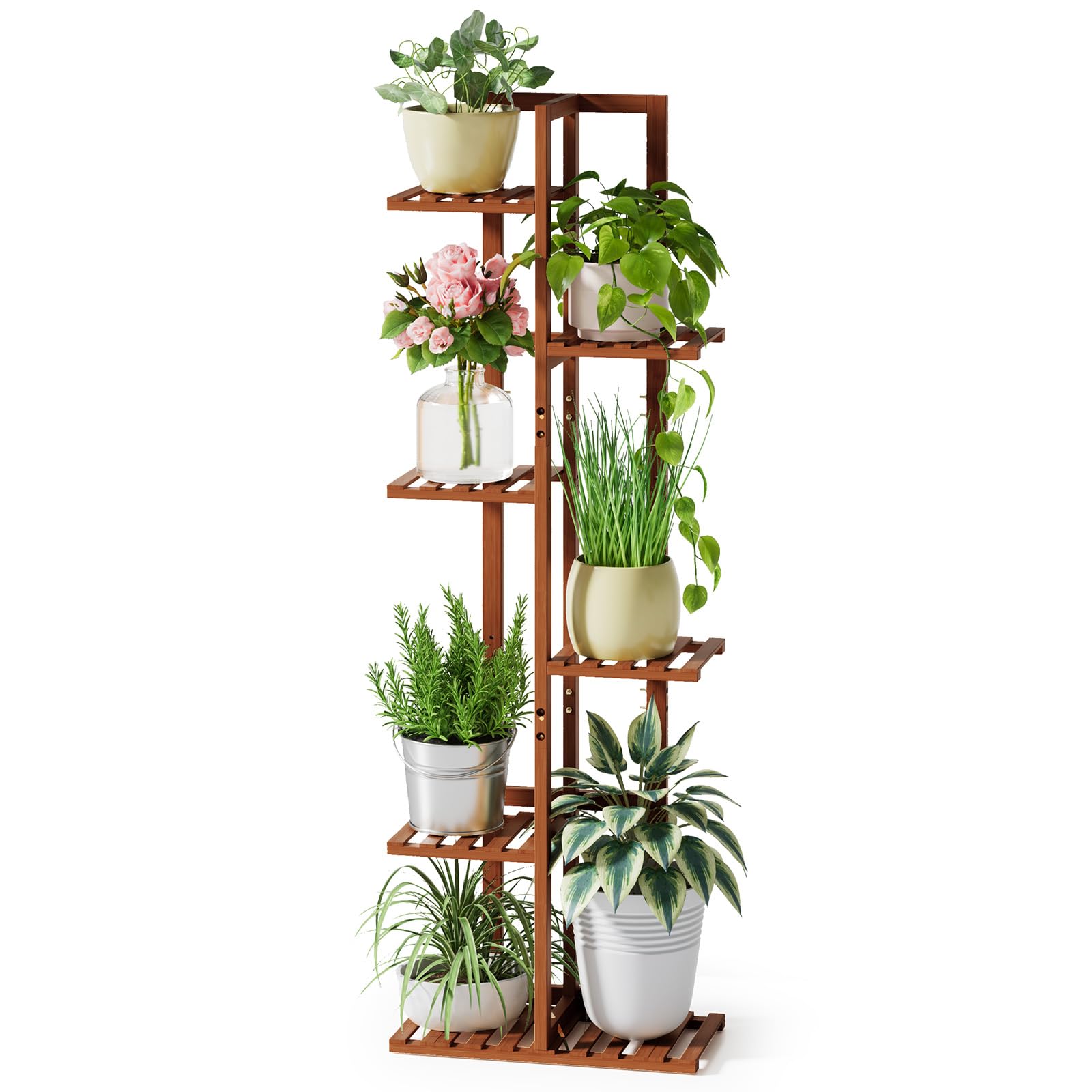 ROSSNY 48 Inch Talll Plant Stand Indoor, 6 Tier 7 Potted Bamboo Plant Stands for Indoor Plants, Corner Plant Stand, Plant Shelf For Indoor, Tiered Plant Stands, Indoor Plant Holder, Natural