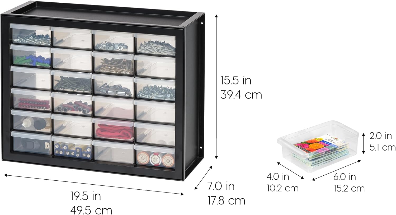 Black 24-Drawer Plastic Storage Organizer Made in USA for Tools Crafts Bricks Small Business Supplies