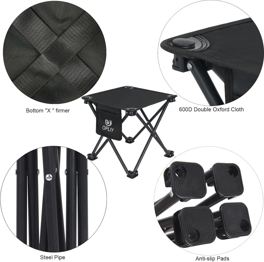 Opliy Camping Stool 2 Pack,13 Inch Portable Folding Stool for Outdoor Gardening and Beach Hiking Fishing,Foot Stool with Carry Bag (Black)