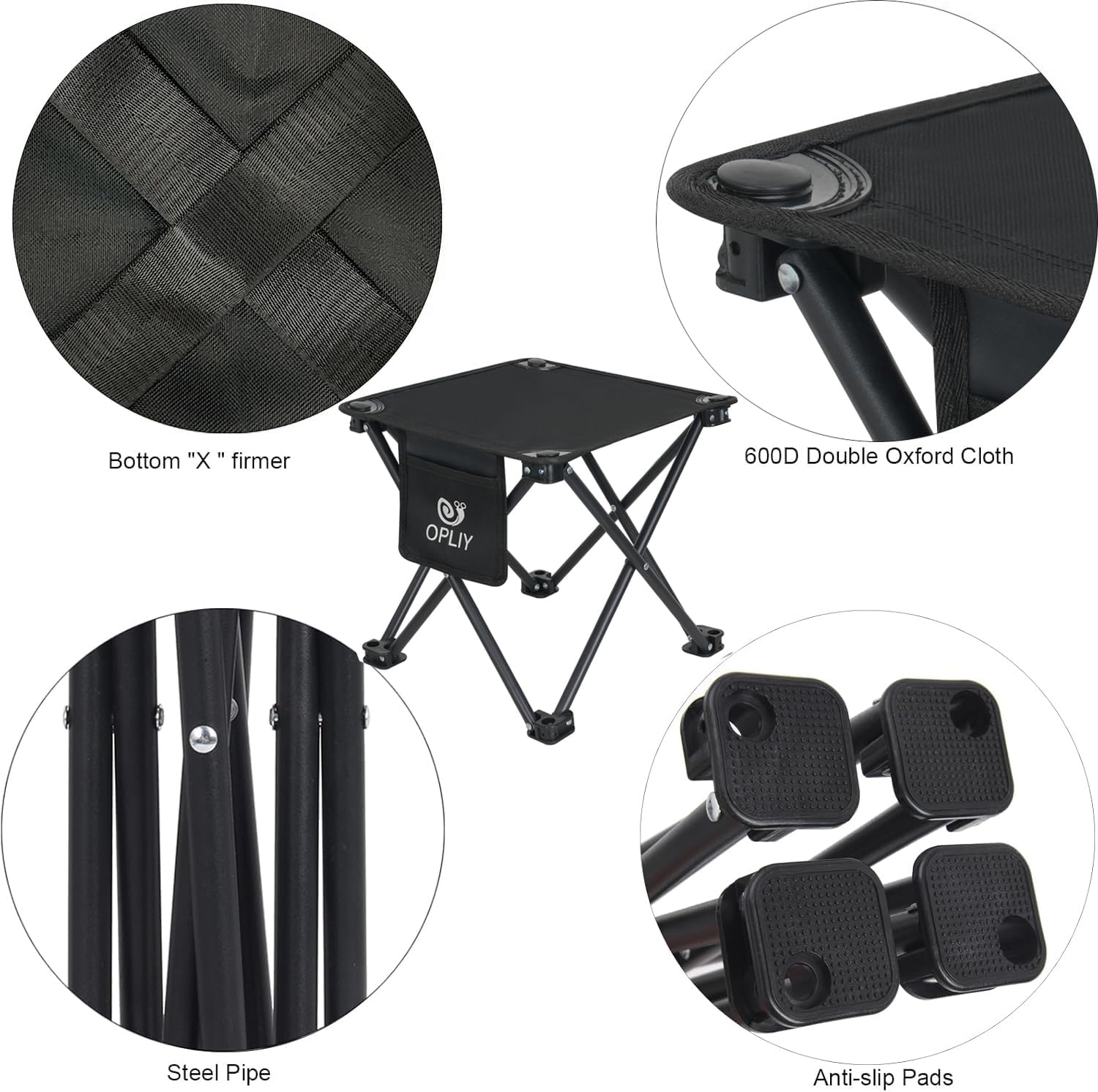 Opliy Camping Stool 2 Pack,13 Inch Portable Folding Stool for Outdoor Gardening and Beach Hiking Fishing,Foot Stool with Carry Bag (Black)