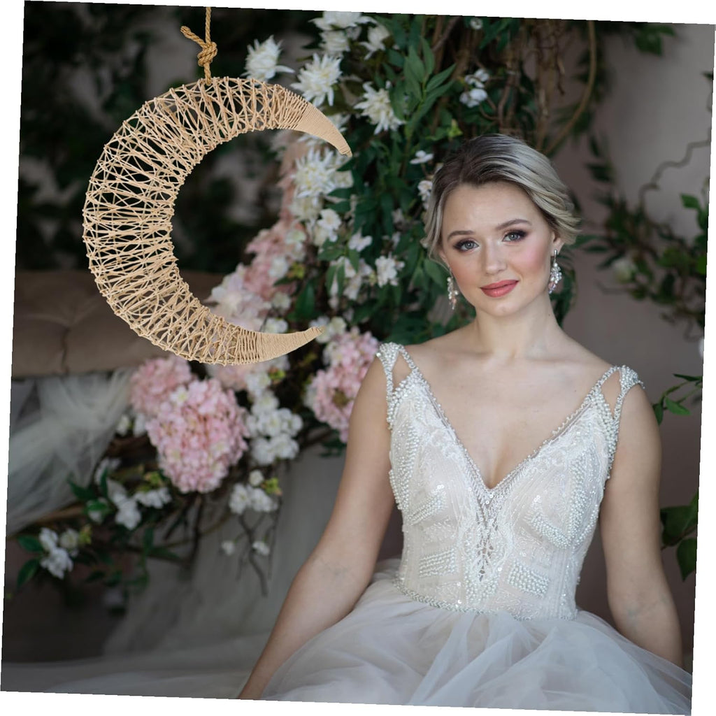 Handmade Rattan Moon Hanging Decor for Outdoor and Indoor Use Whimsical Moon Shape Ornament for DIY Crafts Boho Style Holiday Party Decoration Unique Artisan Gift for Living