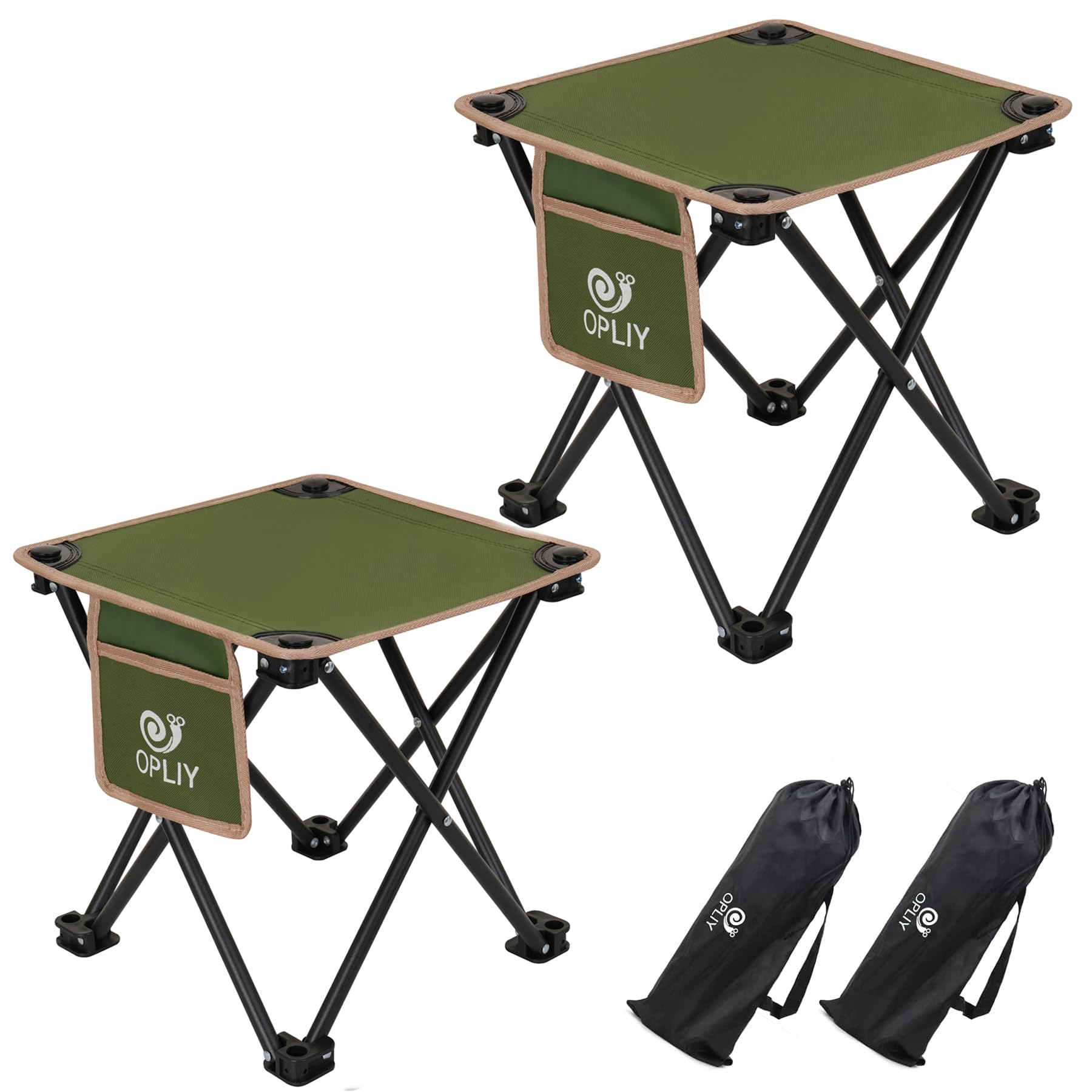 Opliy Camping Stool 2 Pack,13 Inch Portable Folding Stool for Outdoor Gardening and Beach Hiking Fishing,Foot Stool with Carry Bag (Black)