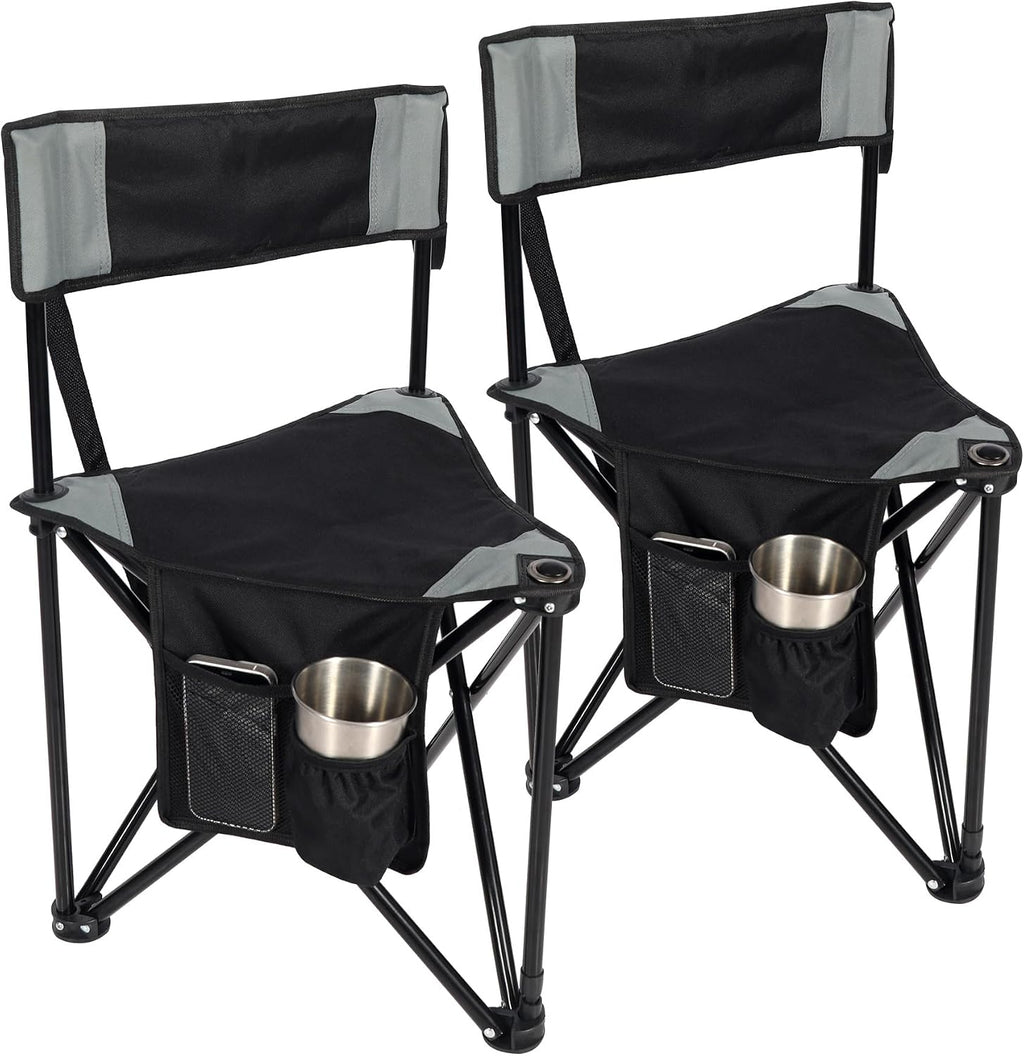 REDCAMP 2 Pack Tripod Camping Chairs Folding Lightweight, Portable 3 Legged Tripod Stool Seat with Backrest, Small Golf Chair Compact for Adults Fishing Hunting, Black