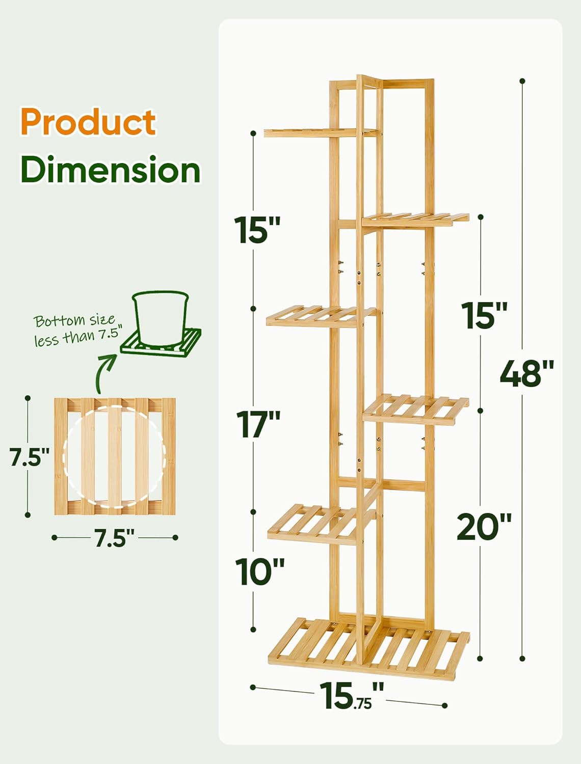 ROSSNY 48 Inch Talll Plant Stand Indoor, 6 Tier 7 Potted Bamboo Plant Stands for Indoor Plants, Corner Plant Stand, Plant Shelf For Indoor, Tiered Plant Stands, Indoor Plant Holder, Natural