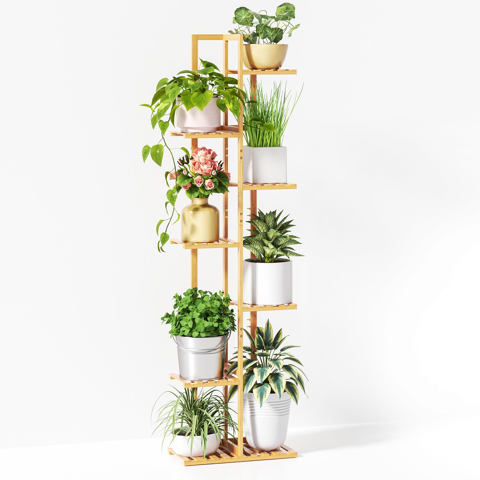 ROSSNY 48 Inch Talll Plant Stand Indoor, 6 Tier 7 Potted Bamboo Plant Stands for Indoor Plants, Corner Plant Stand, Plant Shelf For Indoor, Tiered Plant Stands, Indoor Plant Holder, Natural