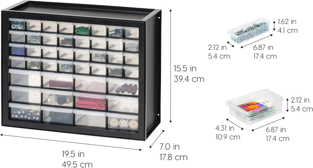 IRIS USA 44-Drawer Small Parts Organizer, Made in USA, Storage Drawers for Screws, Nuts, Bolts, Electronics, Hardware, Beads, Crafts, Building Bricks, Stackable Garage Storage Cabinet, Black