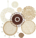 PH PandaHall Set of 8 Boho Wall Basket Decor, Woven Rattan Hanging Baskets Flat Round Handmade Rustic Wall Art Set for Living Room Bedroom Office Kitchen Hotel Wedding Party Decoration, 4.3-15.5inch