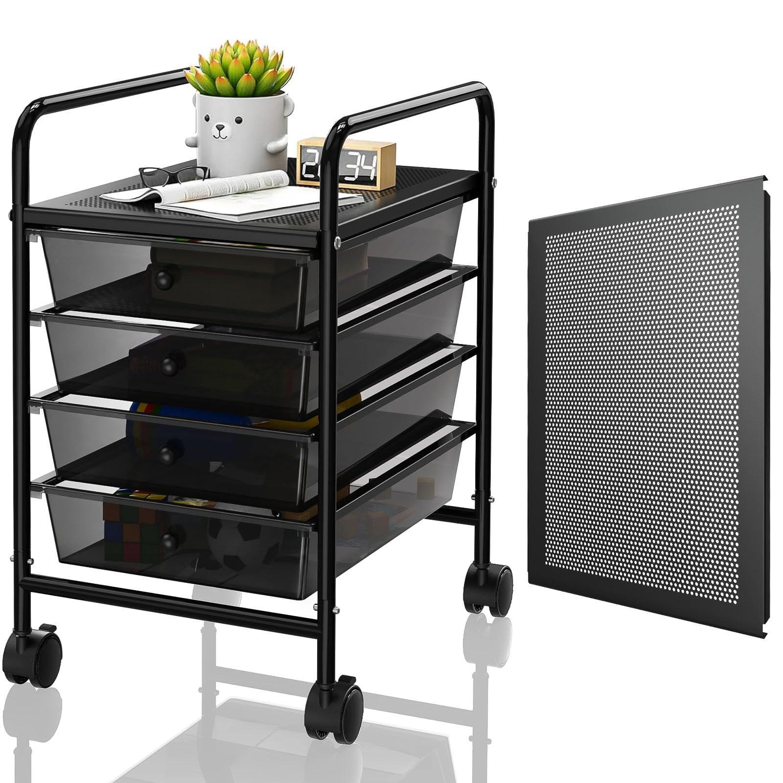 6-Tier Utility Cart with 6 Drawers, Rolling Utility Cart with 2 Lockable Caster Wheels, Multipurpose Mobile Rolling Drawer Cart for Office Bathroom Kitchen, Ivory White