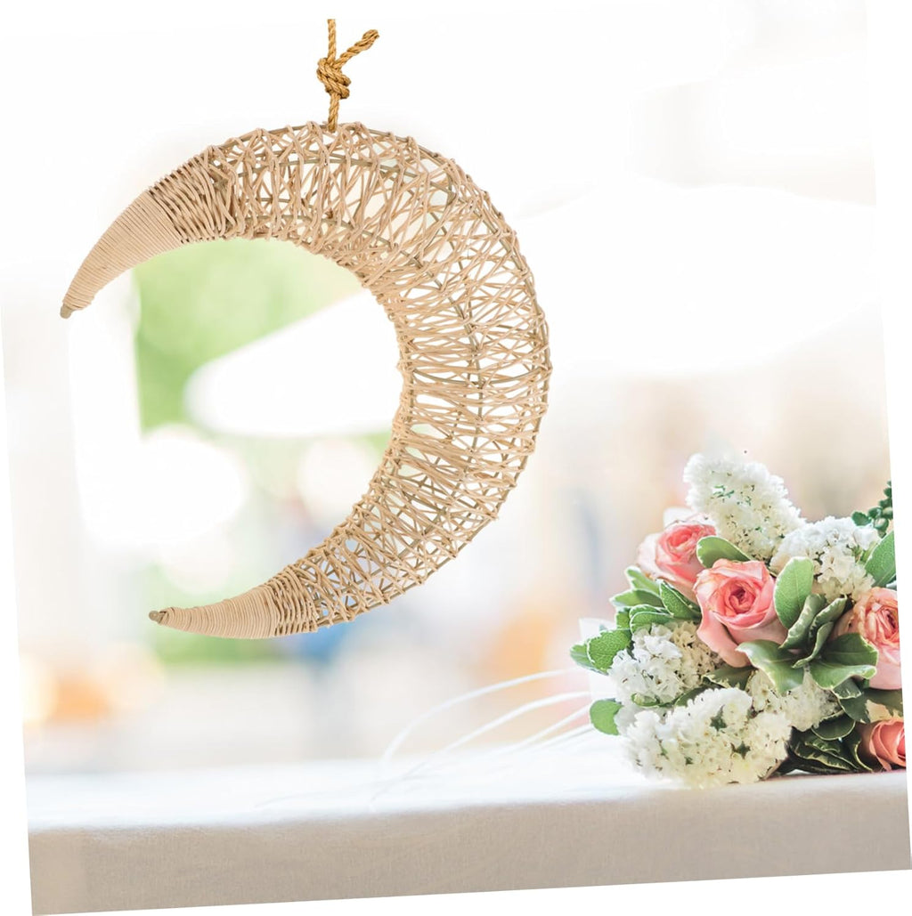 Ciieeo Rattan Moon Hanging Decor for Crafts Natural Handmade Ornament for Room and Outdoor Party Decoration for Holidays and Special Occasions