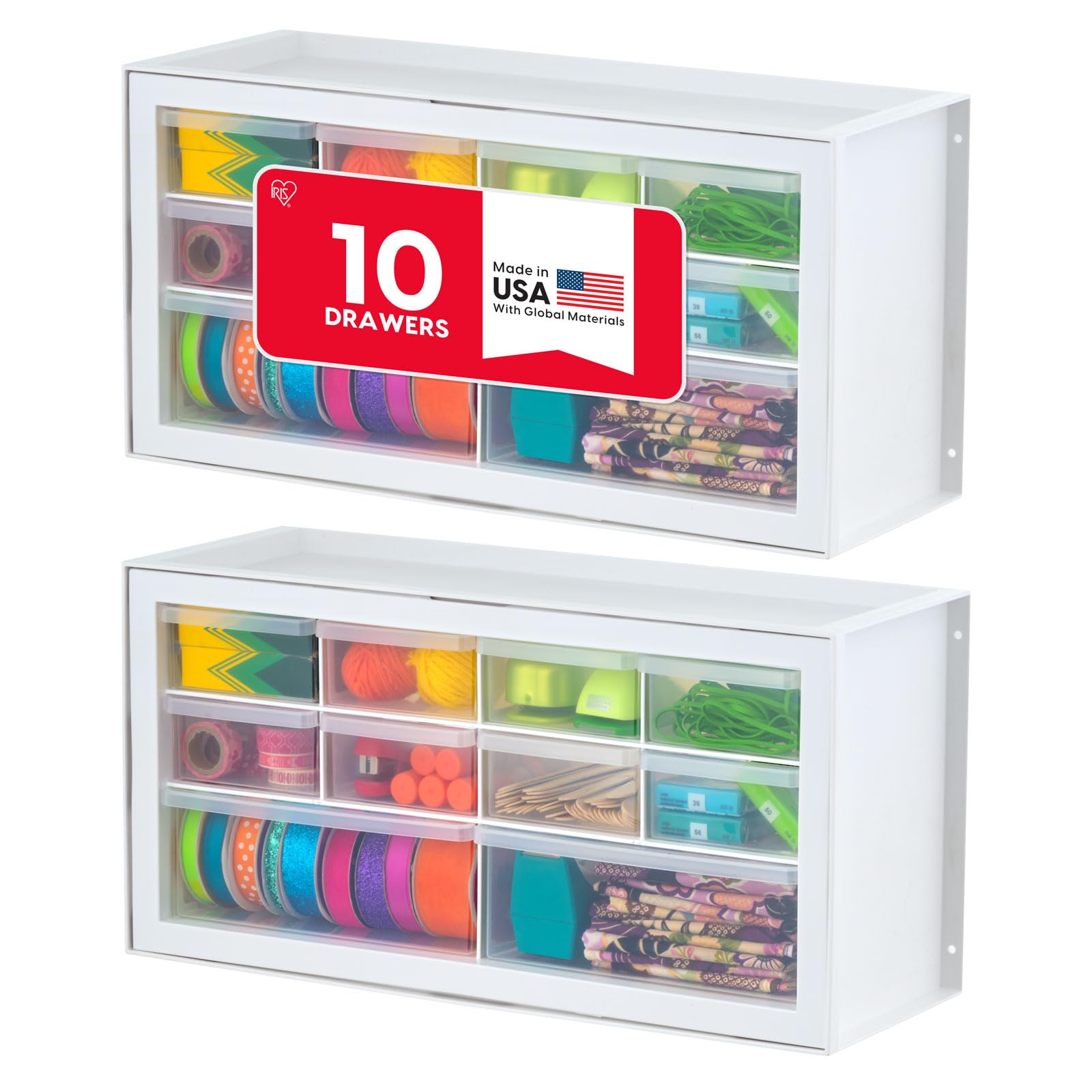 IRIS USA 44-Drawer Small Parts Organizer, Made in USA, Storage Drawers for Screws, Nuts, Bolts, Electronics, Hardware, Beads, Crafts, Building Bricks, Stackable Garage Storage Cabinet, Black